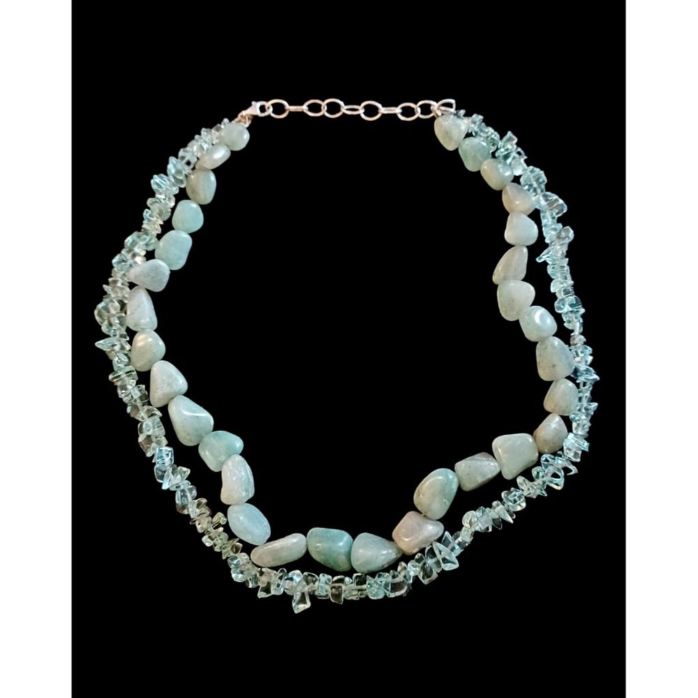 MSCO 925 Sterling Silver Natural Stone Glass Bead Double Layered Necklace 18.5"